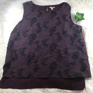 NWT Burgundy Sleeveless Lace Front Blouse Large
